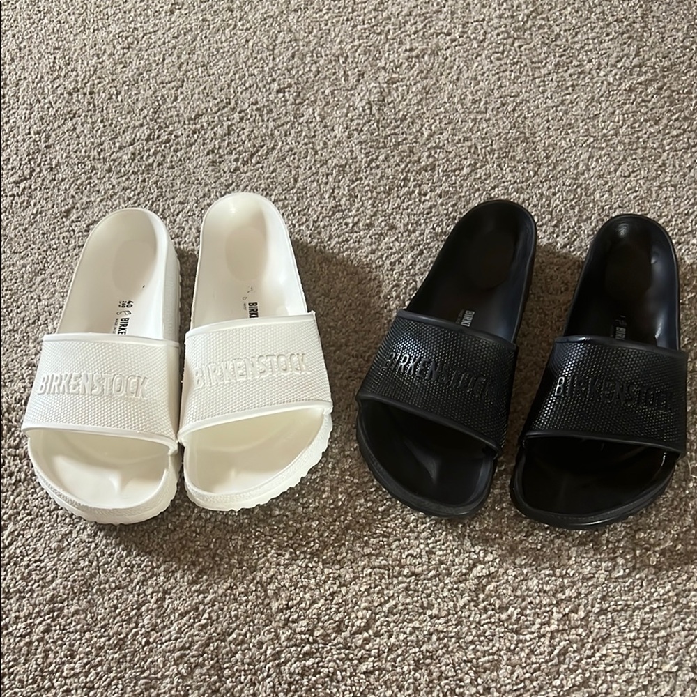 Birkenstock Black and White Sandals Minimalist Slip-On Design